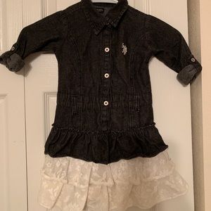 Girls 4T Denim/Lace 3/4 Sleeve US POLO ASSN Dress